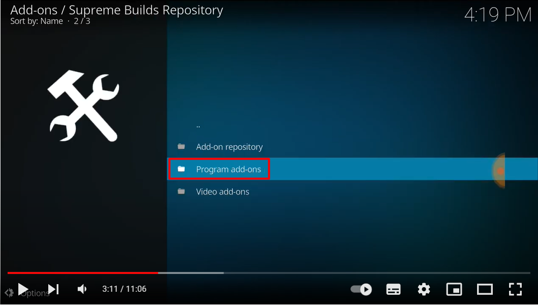 Kodi Supreme Build repository Program add-ons highlighted