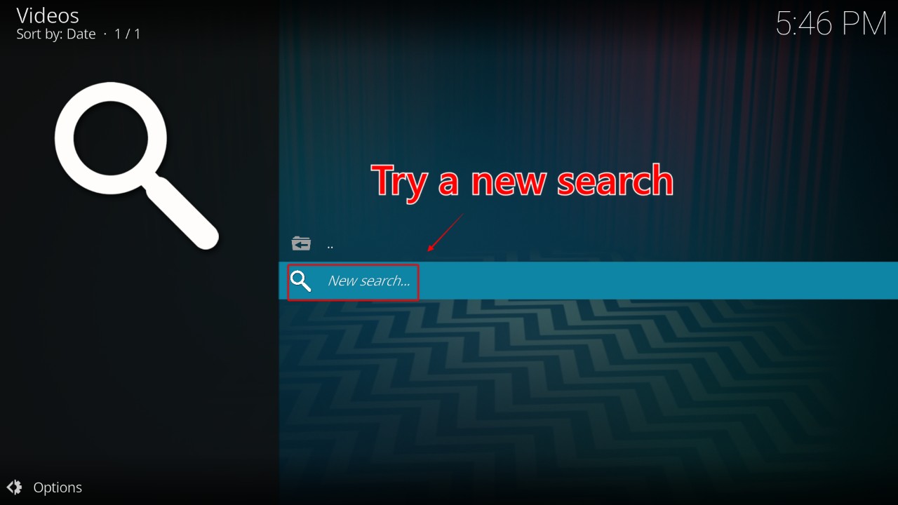 Kodi Videos search window