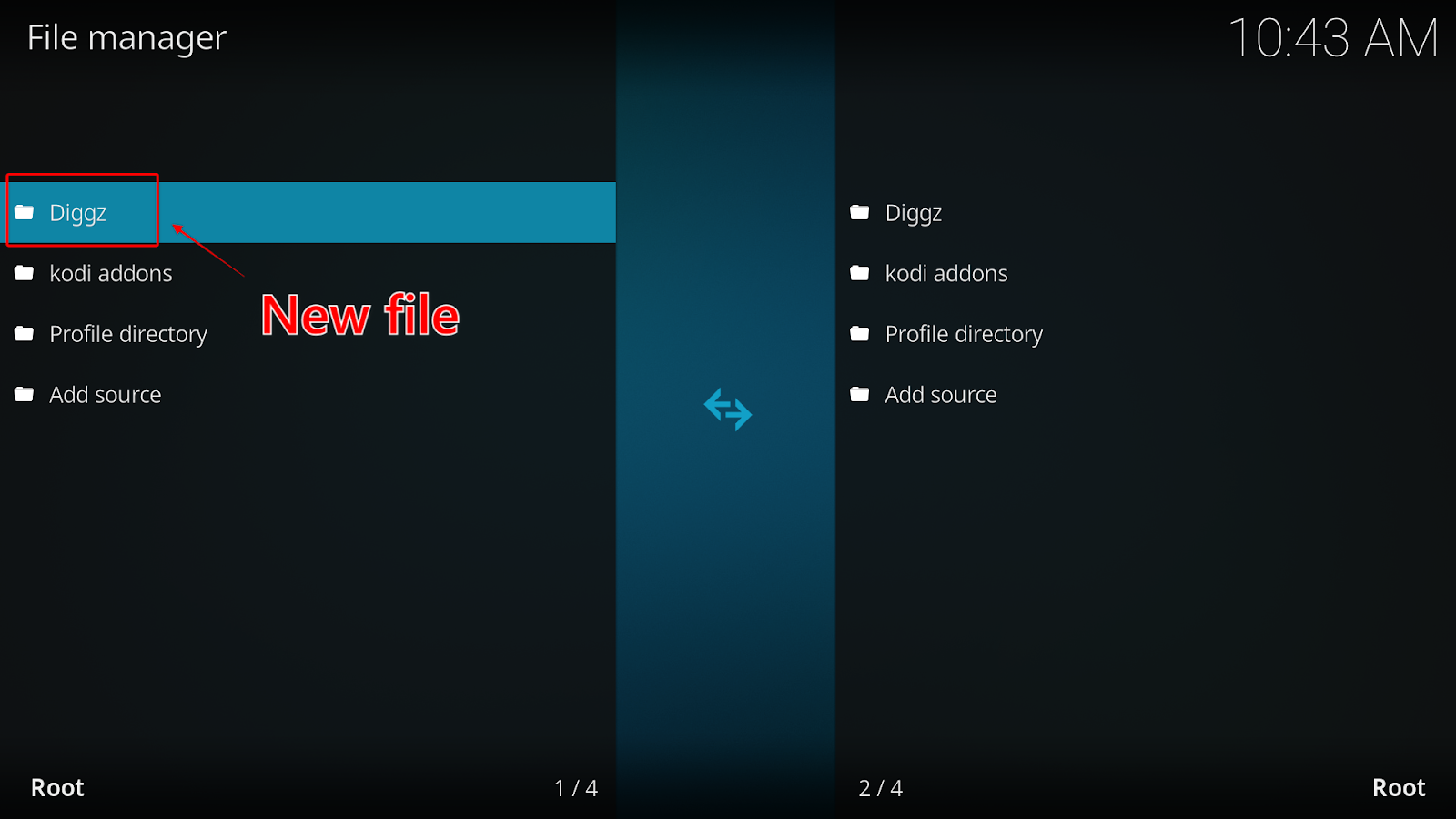 Kodi file manager, Diggz highlighted