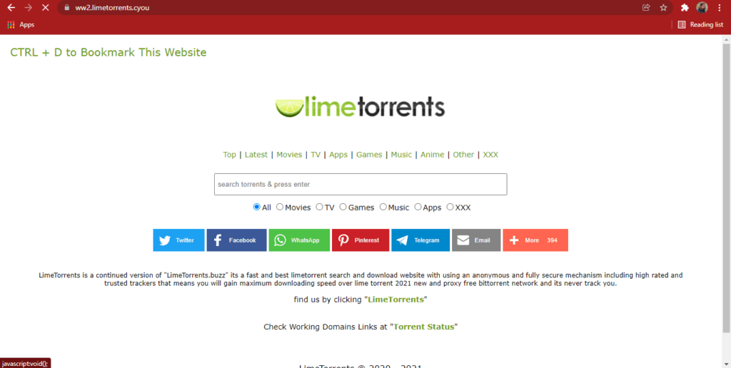 LimeTorrents website