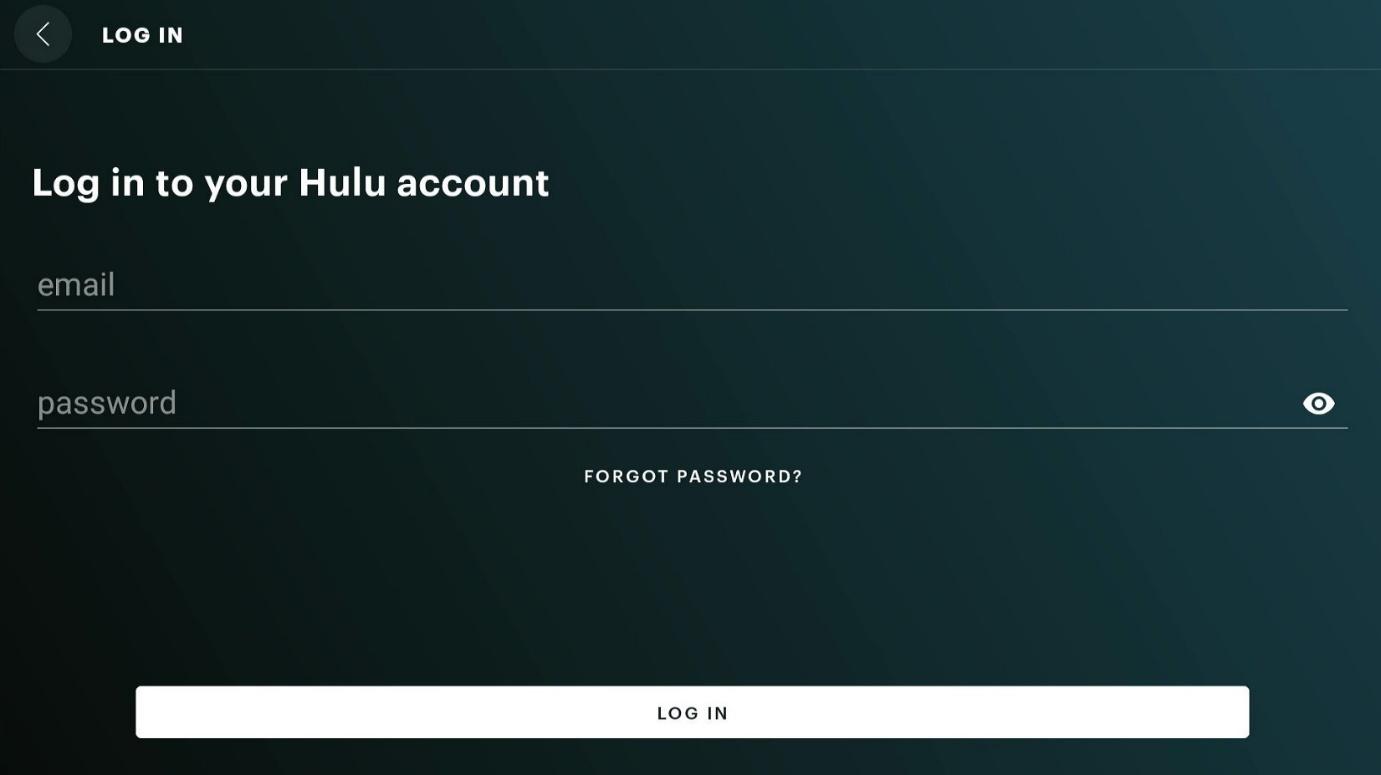 Login screen Hulu