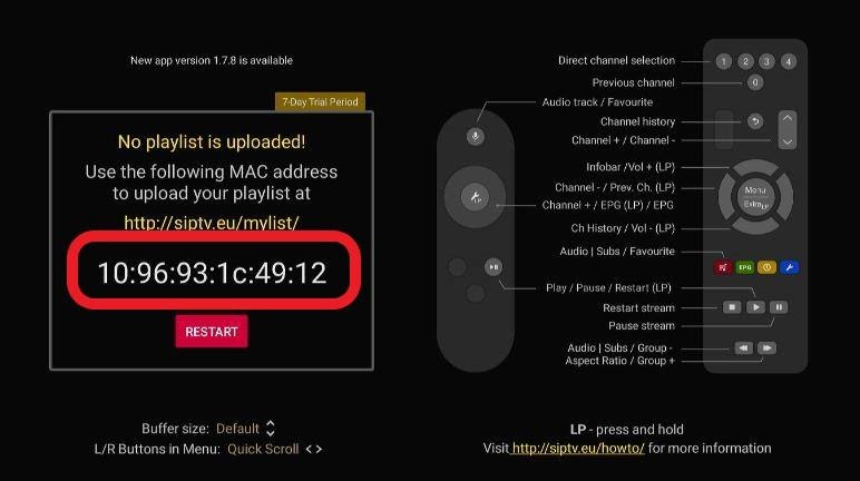 MAC address on your Smart IPTV home menu