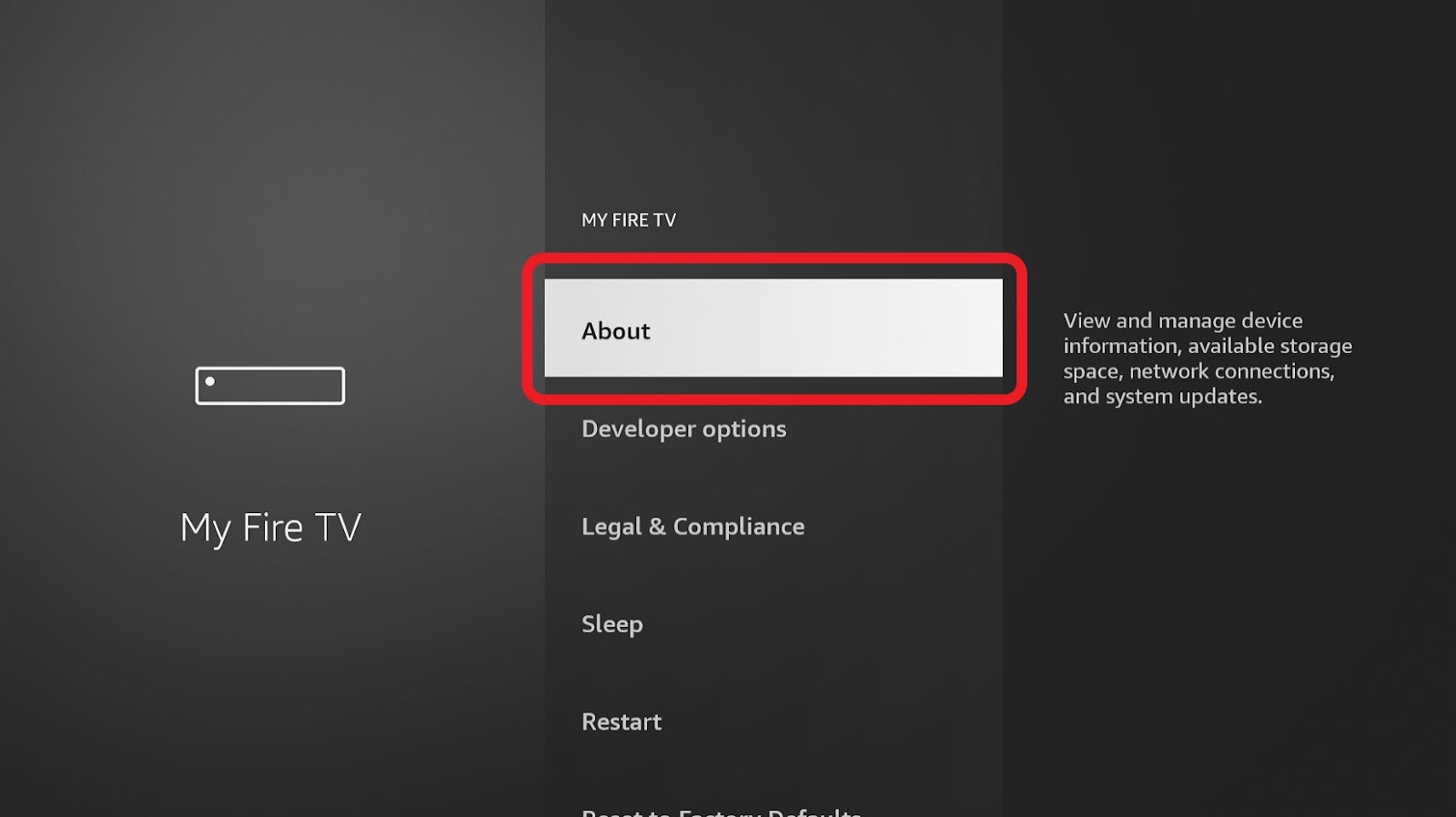 My Fire TV menu About highlighted