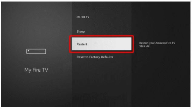 My Fire TV menu Restart highlighted