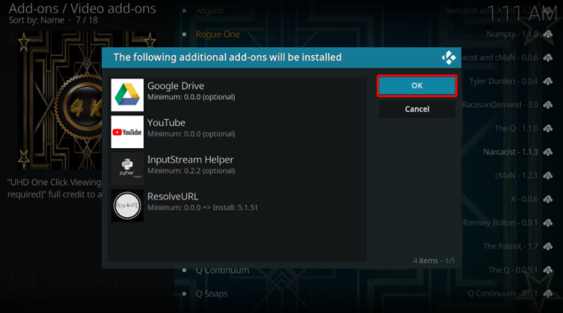 Narcacist Wizard Repository Kodi 4K additional add-ons prompt