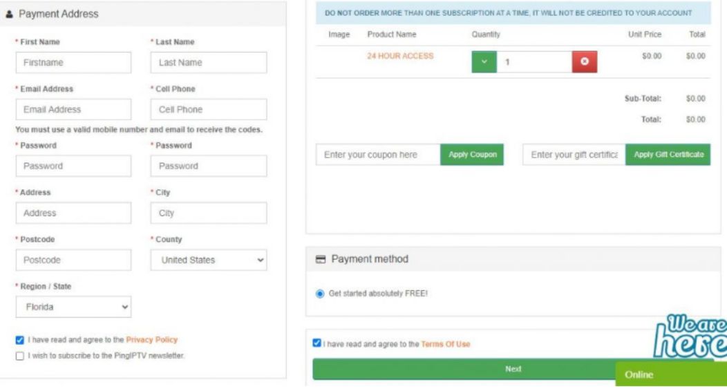 Ping IPTV Payment Screen