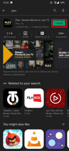 Plex App Install Button