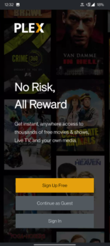 Plex App Sign up Screen