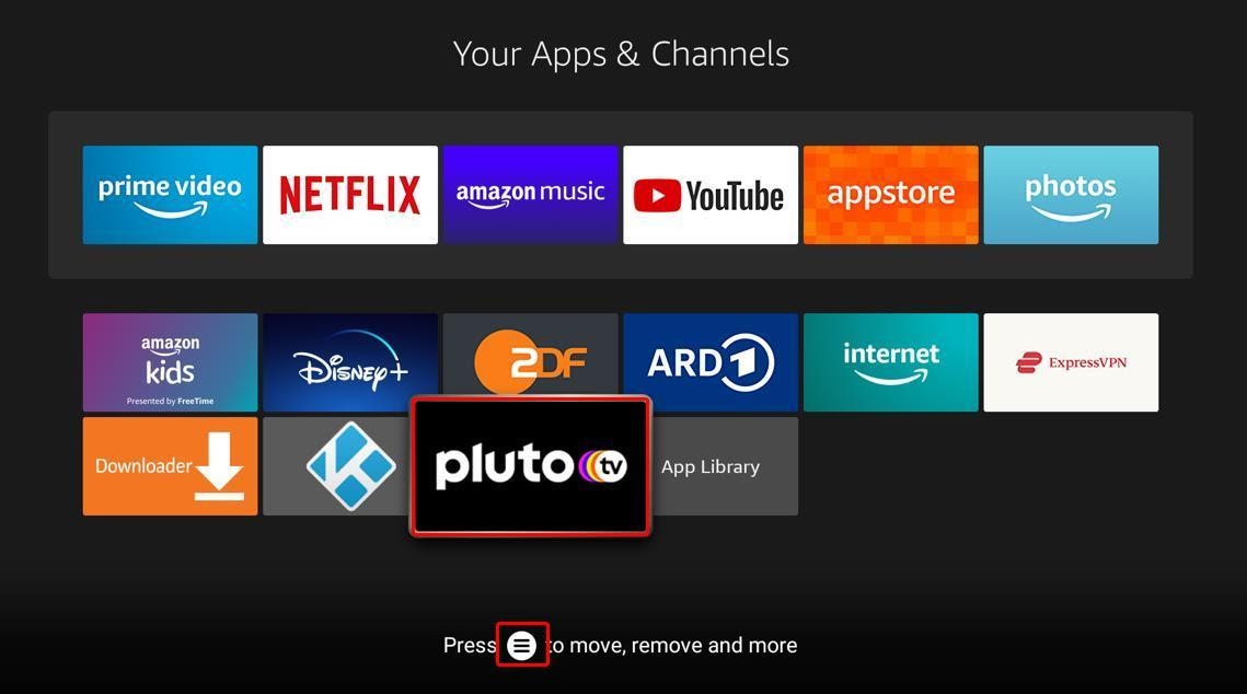 Pluto TV icon on Amazon Firestick apps and channels