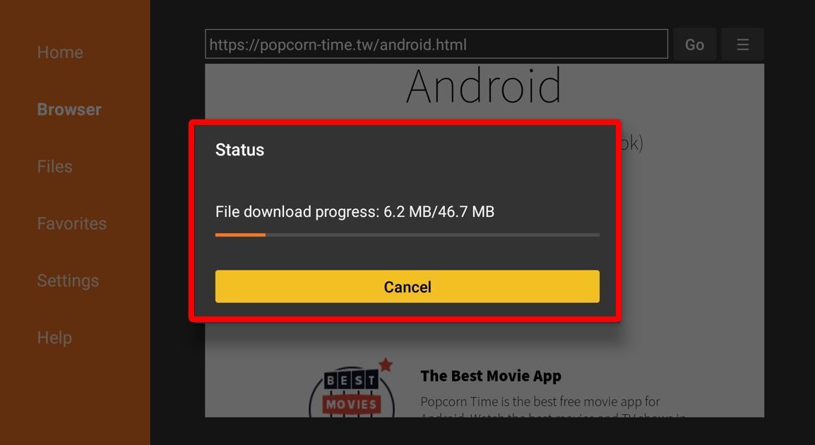 Popcorn Time Downloading screen