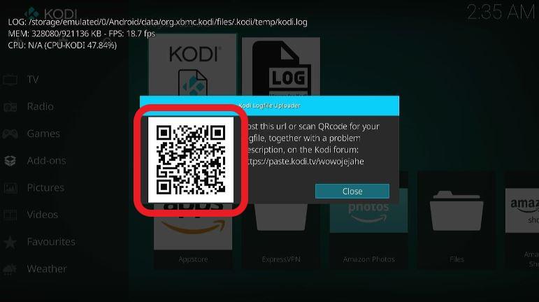 QR code option to show log file