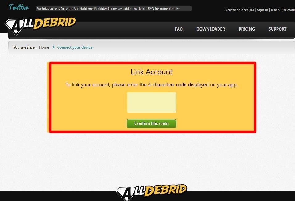 Real-Debrid Link Account screen