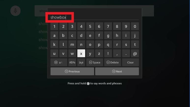 Search and type ShowBox screen