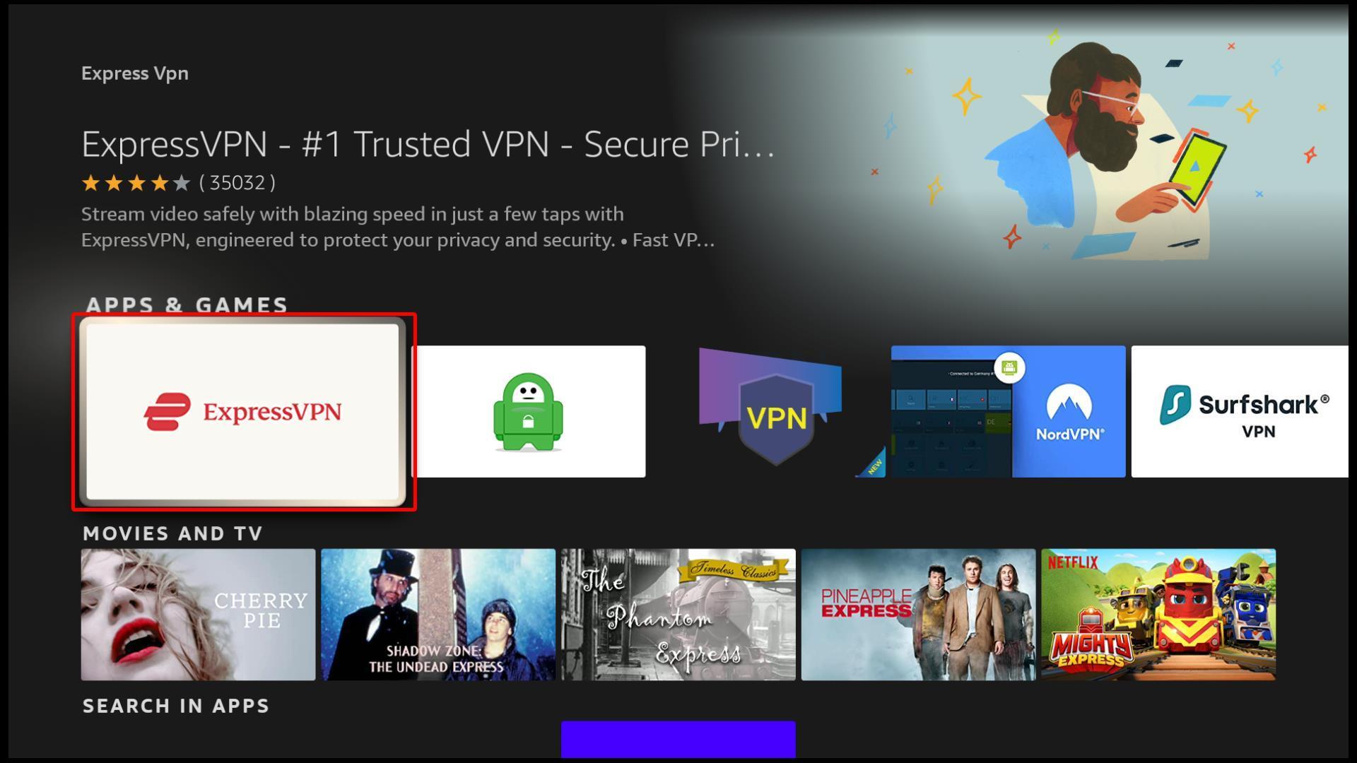 Search results for ExpressVPN on Firestick