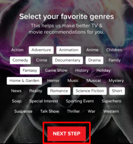 Select Genres and click Next Step