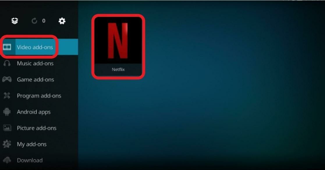 Select the Netflix icon in video addon