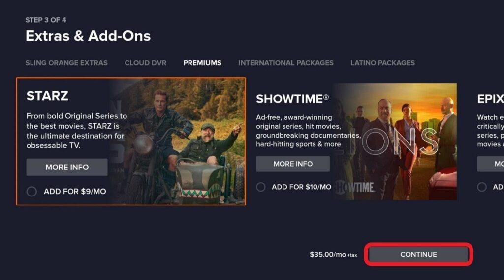 Sling TV extras and add-ons