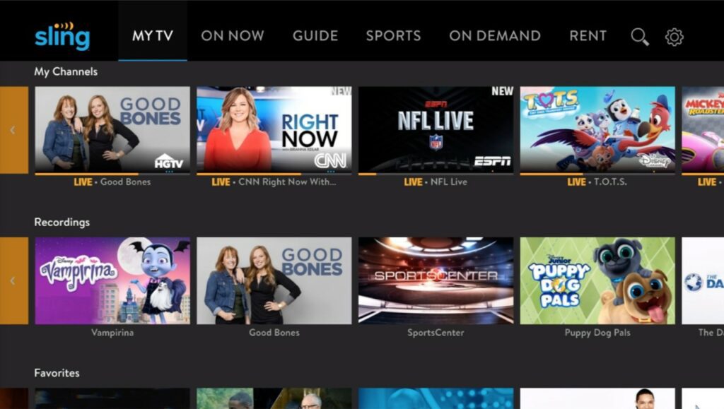 Sling TV interface