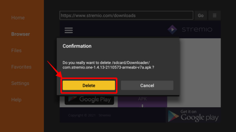 Stremio App confirmation status prompt