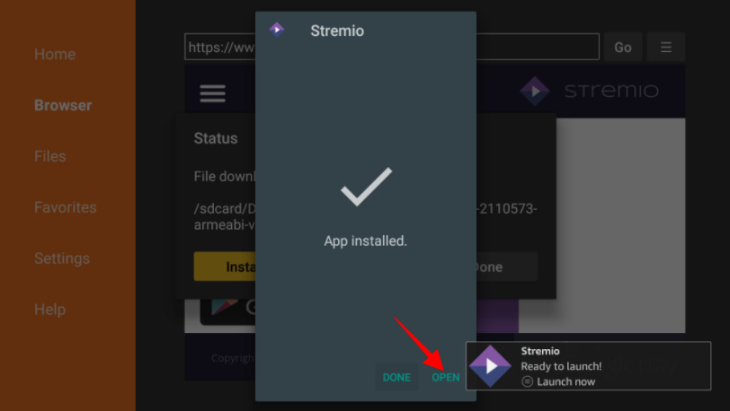 Stremio App installed Open prompt