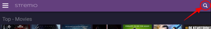 Stremio app dashboard, search button