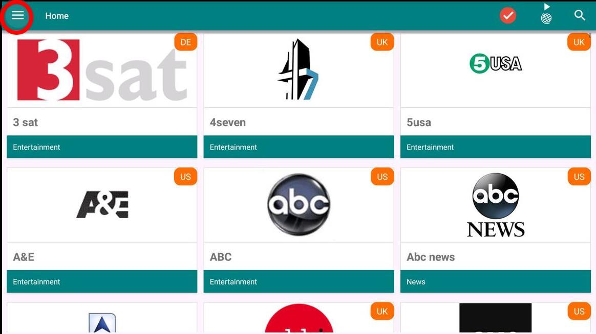 TVTap app menu button