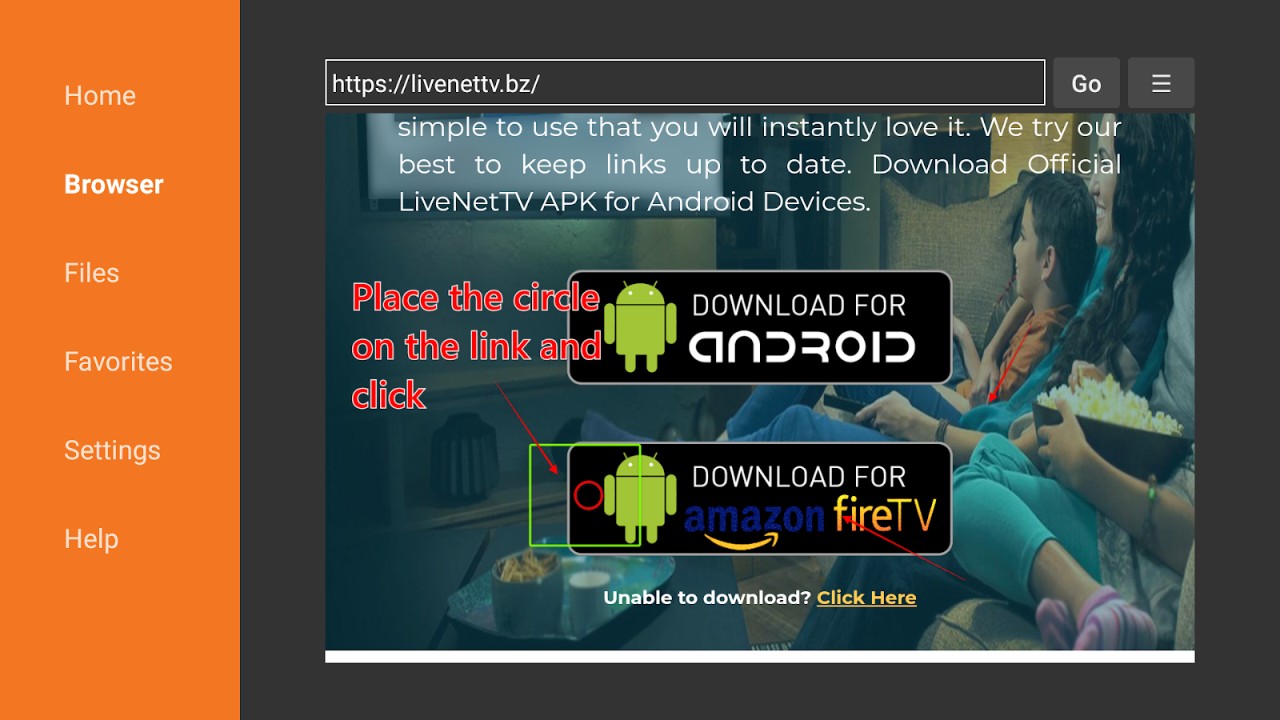 The Downloader screen Amazon Fire TV Download option highlighted