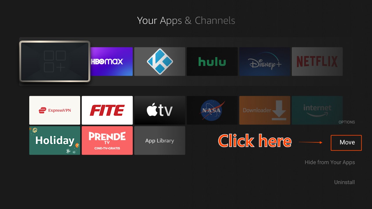 The Move option on Amazon Firestick’s Apps & Channels menu