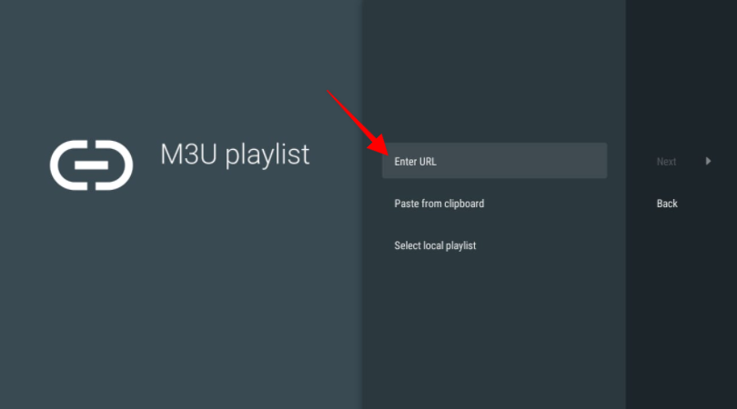 TiviMate app M3U Playlist Enter URL highlighted