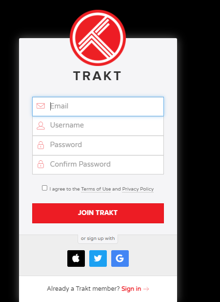 Trakt Singup Interface