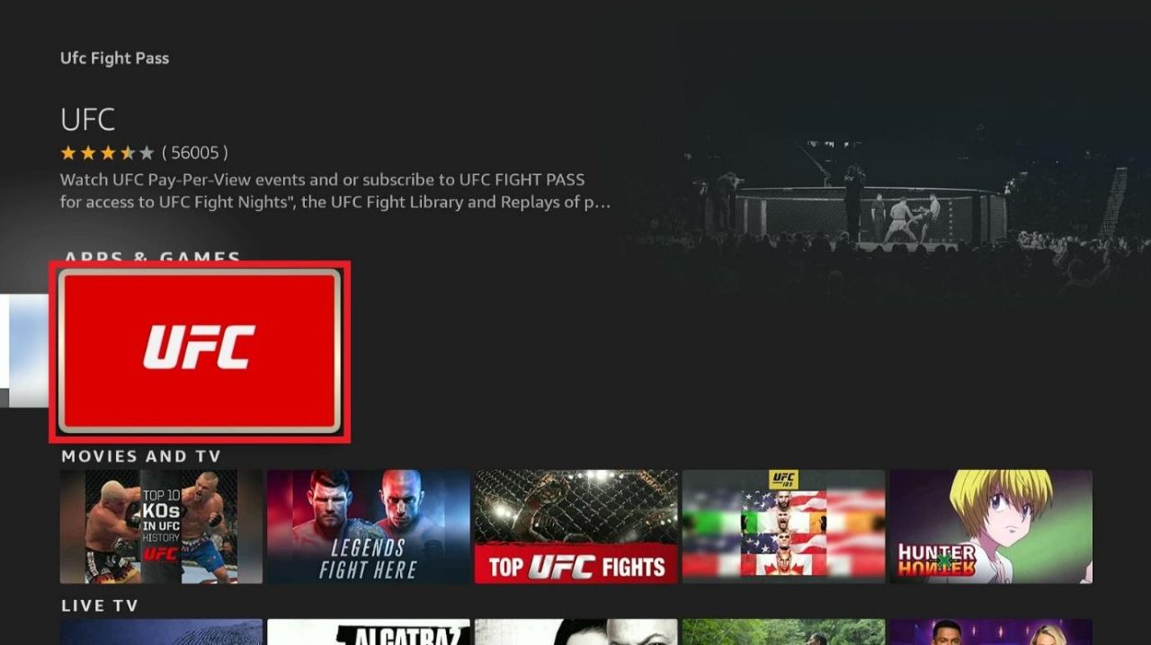 UFC App Highlighted in Apps & Games section