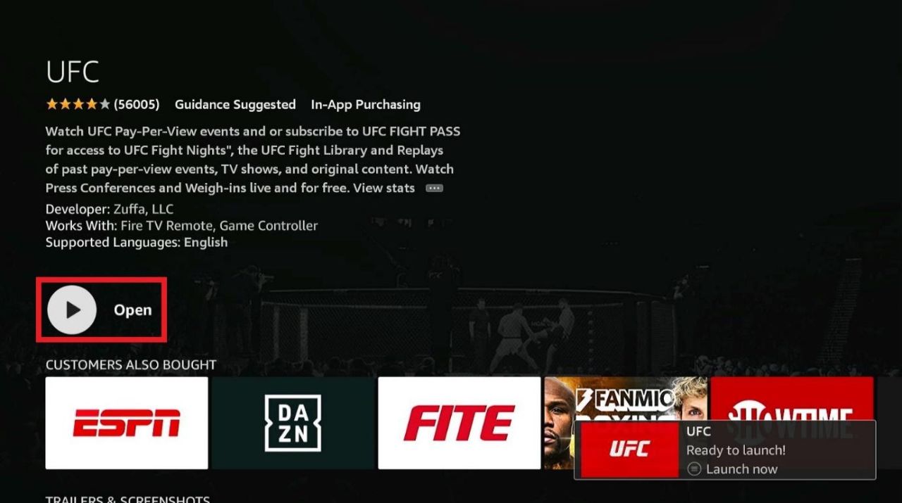 UFC Open Button Highlighted