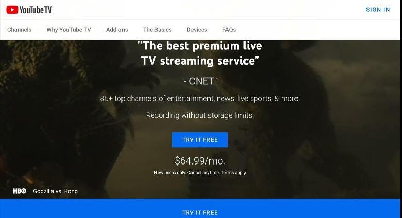 YouTube Tv interface