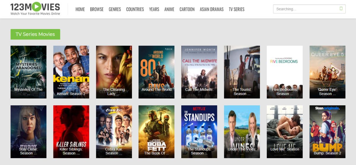 123Movies web page for their TV Series Movies category