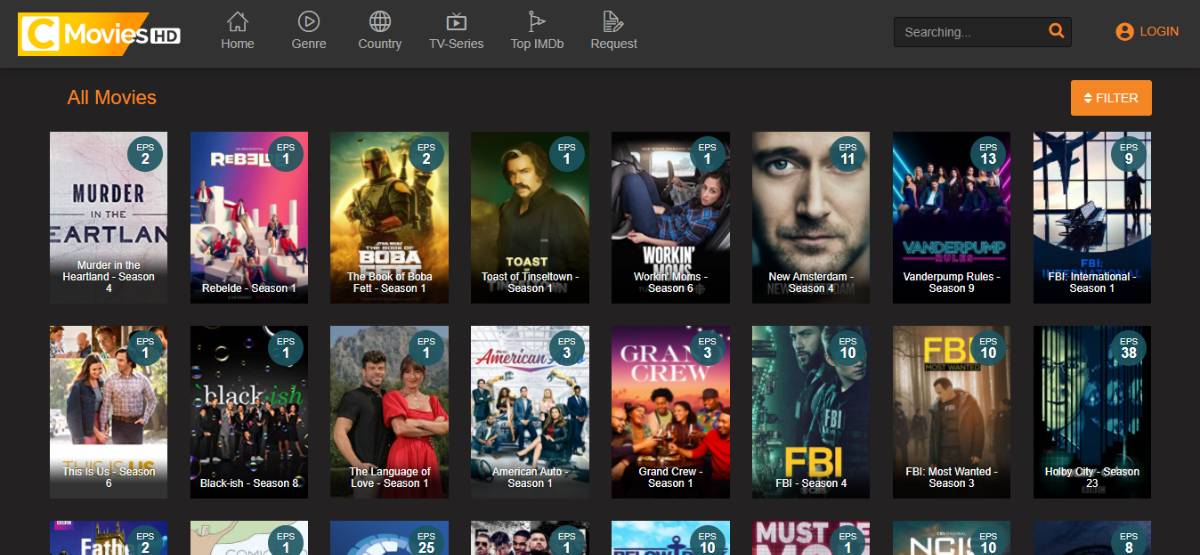 CMoviesHD menu tile showing their TV Series library