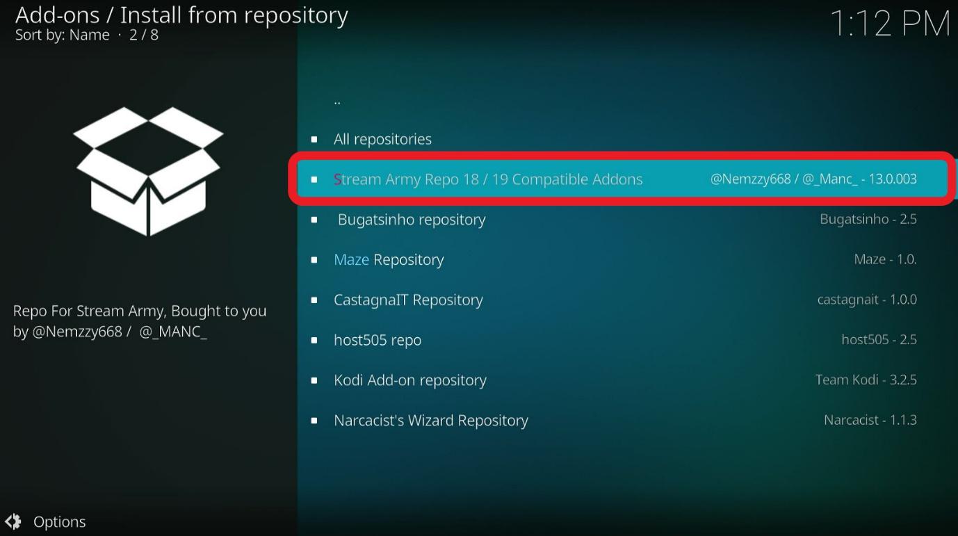 Choose Stream Army Repo 1819 Compatible Addons