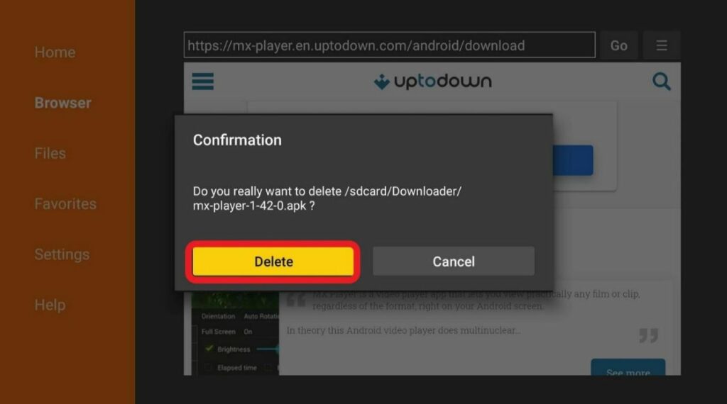 Delete Confirmation Mx player Apk