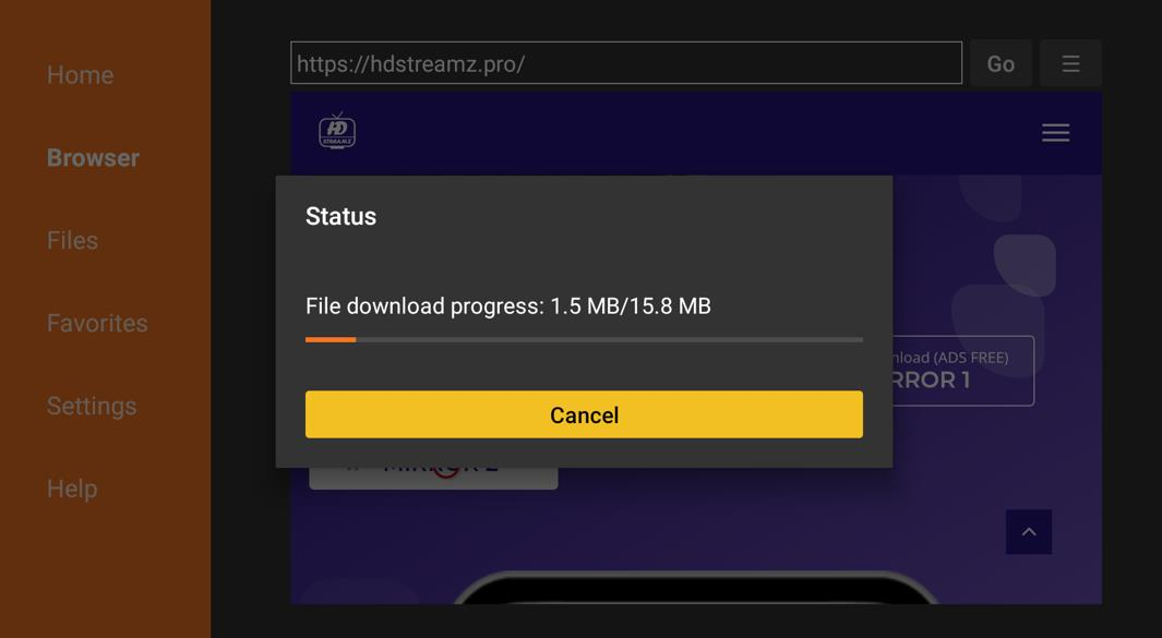 Downloader window showing download status of hdstreamz.pro