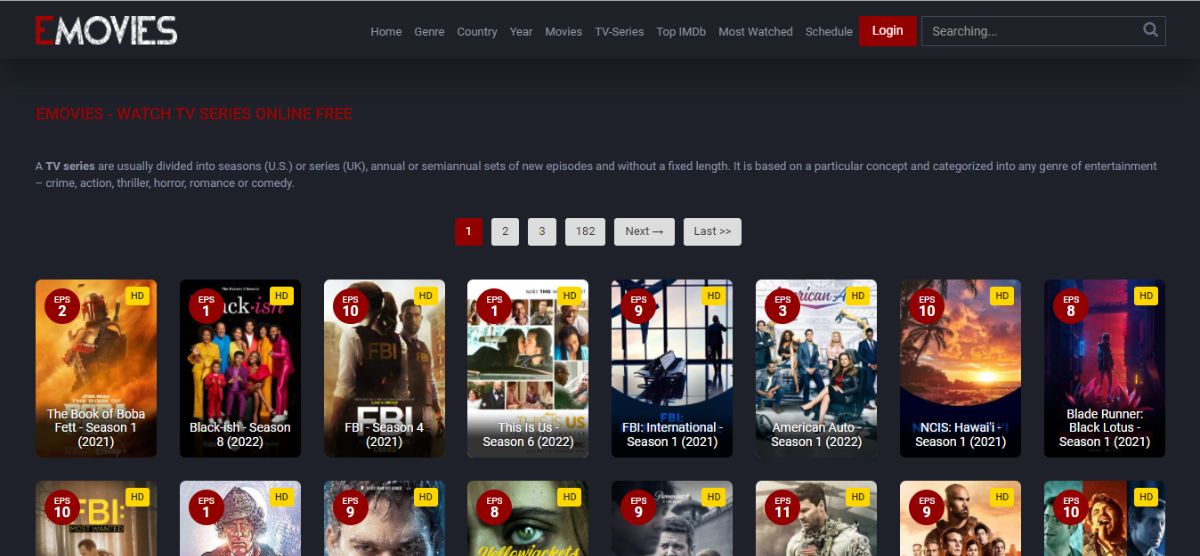 EMovies page for their TV Series category