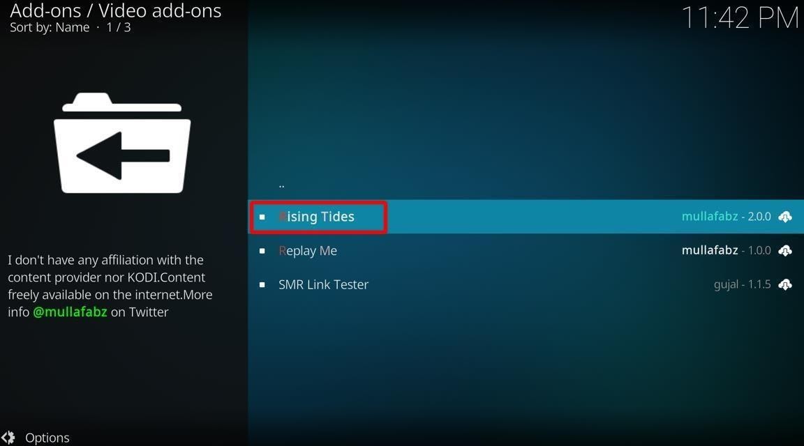 Kodi video add-ons Rising Tides highlighted