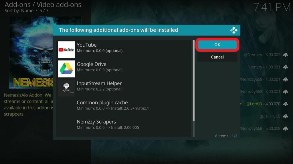 Kodi video add-ons screen additionsl add-ons screen