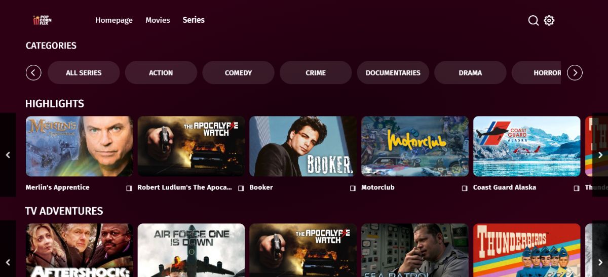 PopcornFlix page for the TV series category