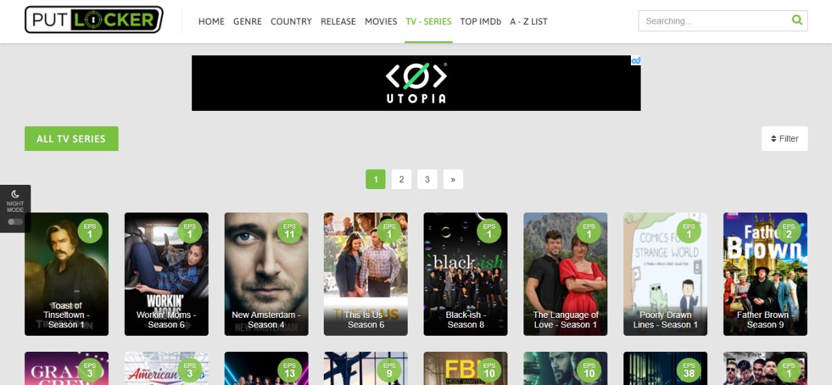 Putlocker’s web page for the All TV Series category