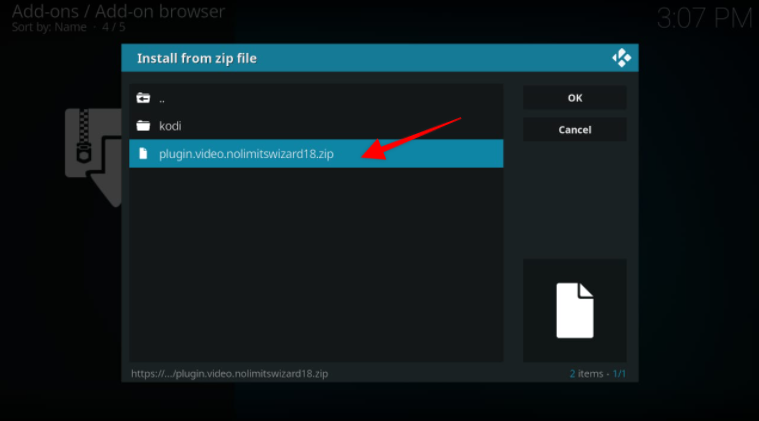 Select plugin.video.nolimitswizard18.zip