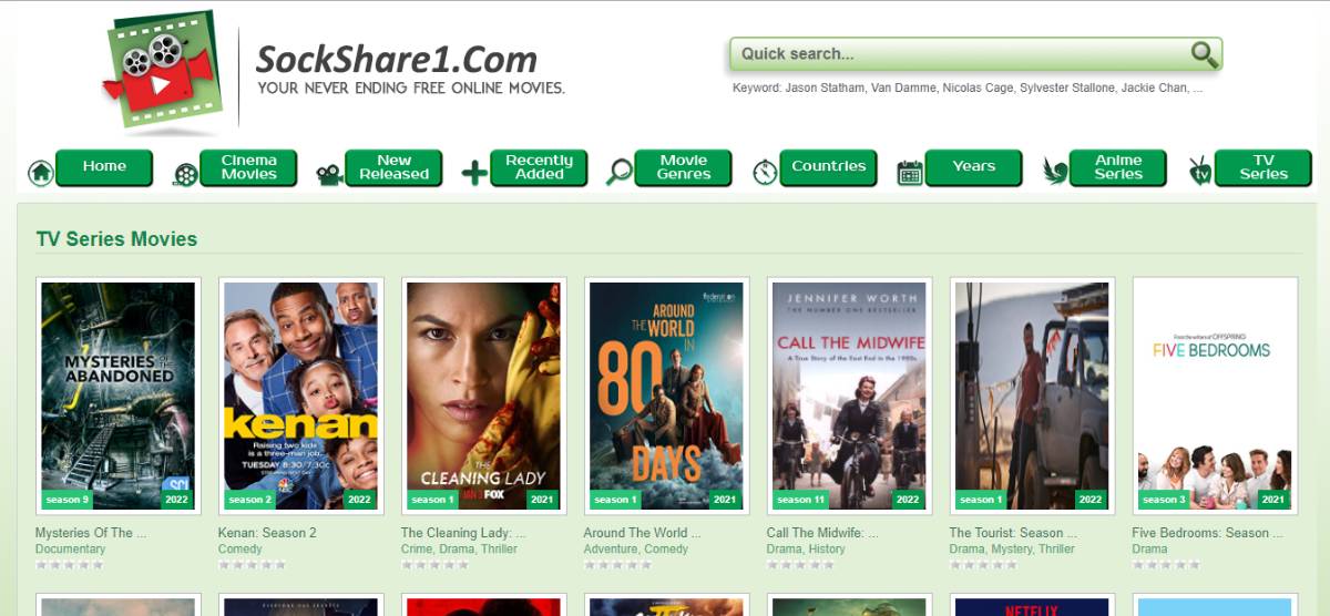 SockShare’s web page for their TV Series Movies category