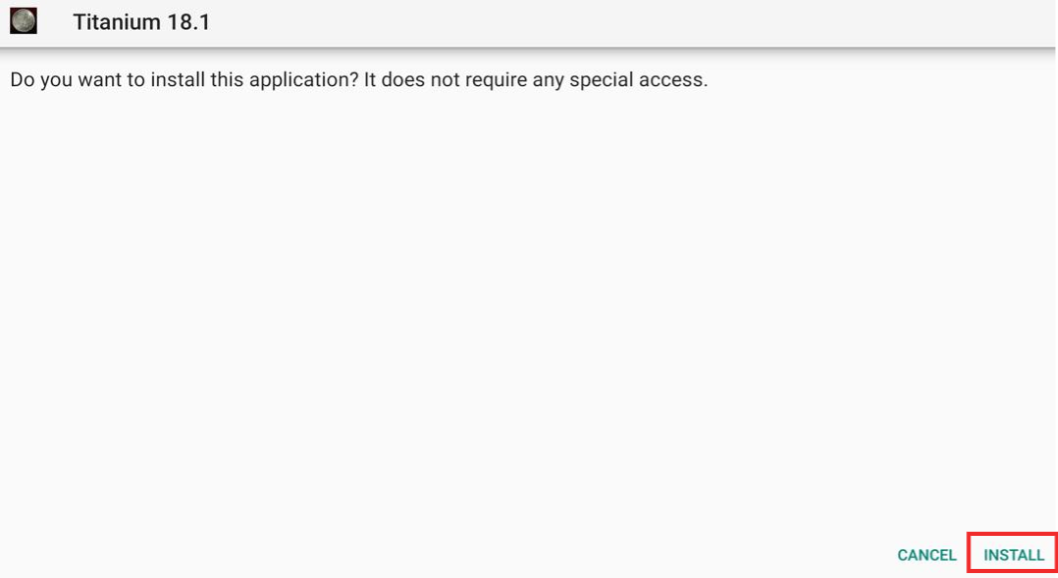 Titanium 18.1 APK app install button highlighted