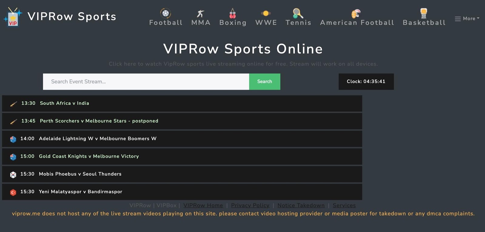 VIPRow Sports home page