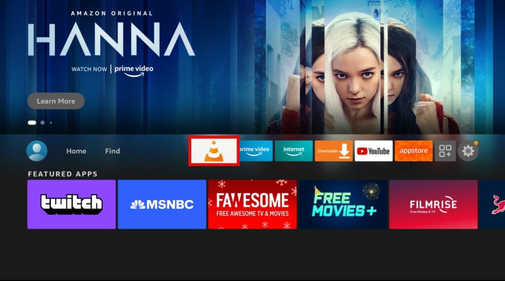 Vlc App on Firestick Homescreen