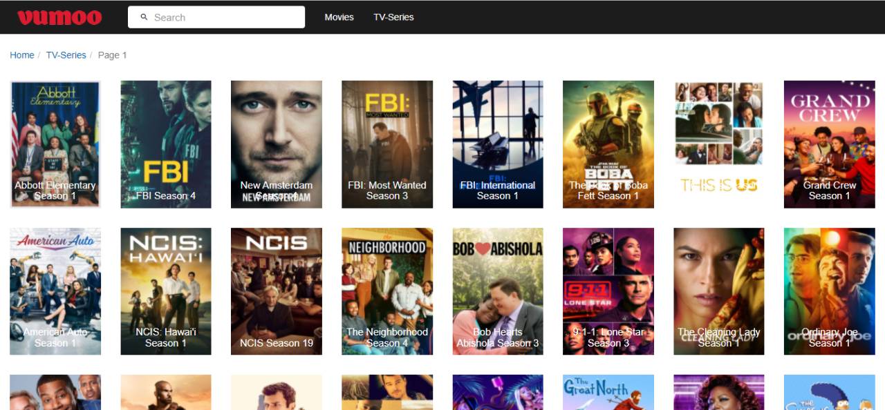 Vumoo’s webpage for the TV Series category