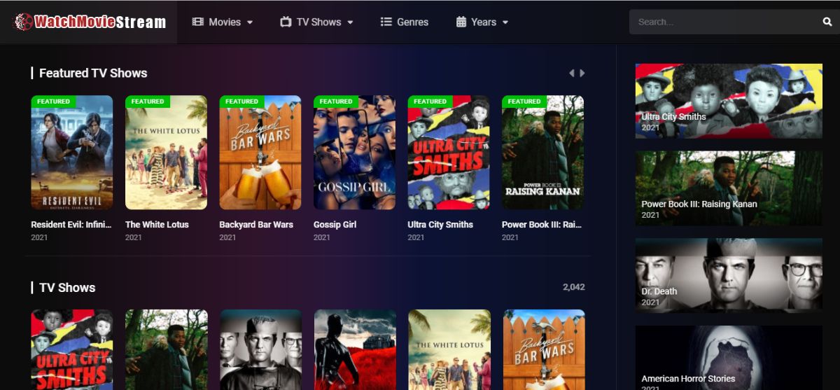 WatchMovieStream’s web page for TV Shows